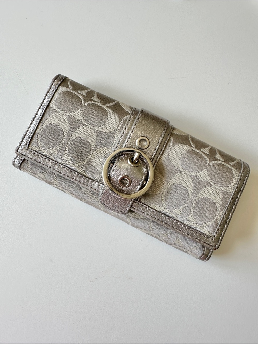 Coach Signature Metallic Taupe Continental Wallet